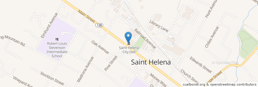 Mapa de ubicacion de Saint Helena City Hall en Соединённые Штаты Америки, Калифорния, Napa County, St. Helena.