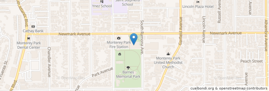 Mapa de ubicacion de Monterey Park City Hall en アメリカ合衆国, カリフォルニア州, Los Angeles County, Monterey Park.