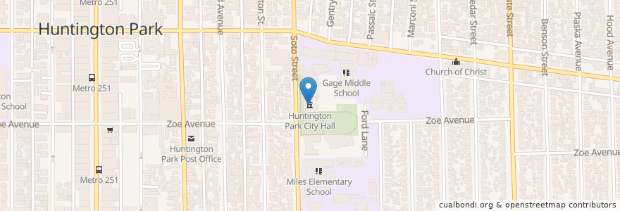Mapa de ubicacion de Huntington Park City Hall en États-Unis D'Amérique, Californie, Los Angeles County, Huntington Park.