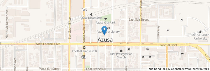 Mapa de ubicacion de Azusa City Hall en United States, California, Los Angeles County, Azusa.