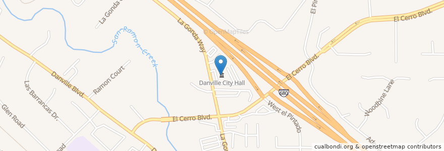 Mapa de ubicacion de Danville City Hall en アメリカ合衆国, カリフォルニア州, Contra Costa County, Danville.