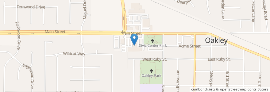Mapa de ubicacion de Oakley City Hall en アメリカ合衆国, カリフォルニア州, Contra Costa County, Oakley.