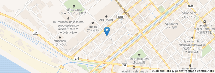 Mapa de ubicacion de 味の大王ラーメン en Japonya, 北海道, 胆振総合振興局, 室蘭市.