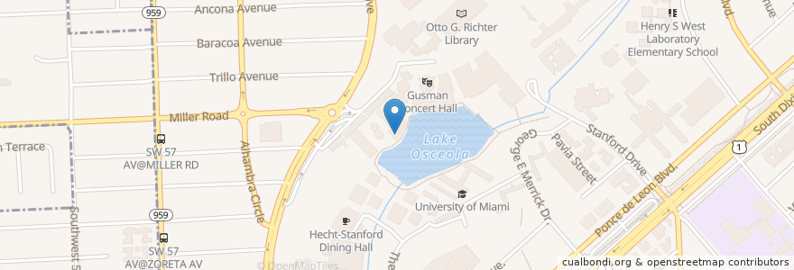 Mapa de ubicacion de Victor E. Clarke Recital Hall en 미국, 플로리다주, 마이애미데이드 군, Coral Gables.