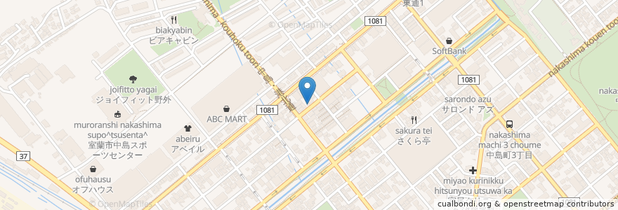 Mapa de ubicacion de やきとり岸屋 en Japon, Préfecture De Hokkaidō, 胆振総合振興局, 室蘭市.