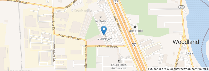 Mapa de ubicacion de Guadalajara en Estados Unidos Da América, Washington, Cowlitz County, Woodland.