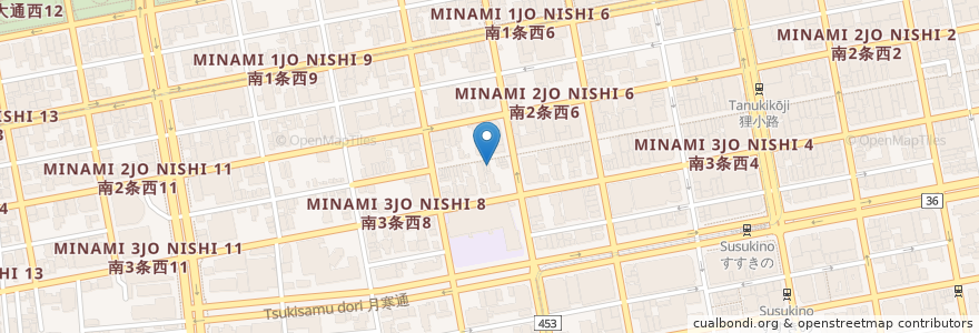 Mapa de ubicacion de 生肉ジンギスカンアルコ en Japonya, 北海道, 石狩振興局, 札幌市, 中央区.