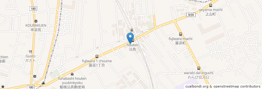 Mapa de ubicacion de 安楽亭 en Jepun, 千葉県, 市川市, 船橋市.