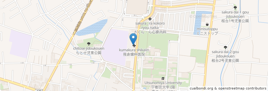 Mapa de ubicacion de 熊倉歯科医院 en Japan, Präfektur Tochigi, 宇都宮市.