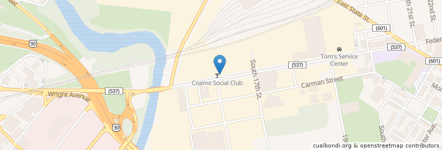 Mapa de ubicacion de Coamo Social Club en Estados Unidos De América, Nueva Jersey, Camden County, Camden.