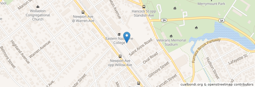 Mapa de ubicacion de Eastern Nazarene College en Estados Unidos Da América, Massachusetts, Norfolk County, Quincy.