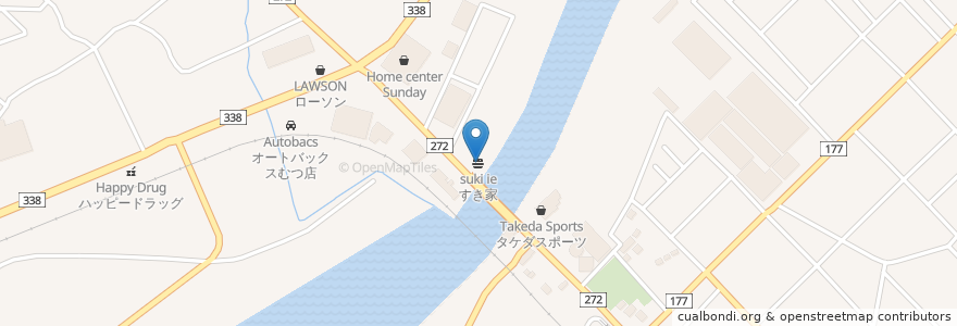 Mapa de ubicacion de すき家 en Jepun, 青森県, むつ市.