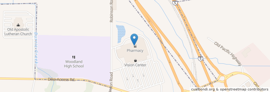 Mapa de ubicacion de Walmart Pharmacy en ایالات متحده آمریکا, واشنگتن, Cowlitz County, Woodland.