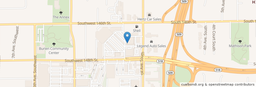Mapa de ubicacion de Starbucks en 미국, 워싱턴, King County, Burien.