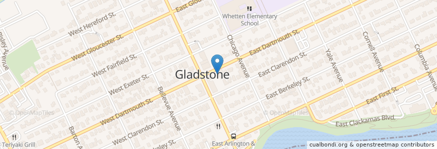 Mapa de ubicacion de Gladstone Public Library en アメリカ合衆国, オレゴン州, Clackamas County, Gladstone.