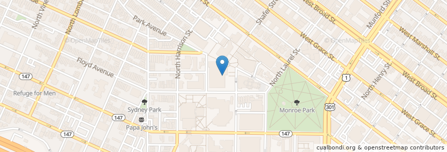 Mapa de ubicacion de Starbucks en アメリカ合衆国, バージニア州, Richmond City.