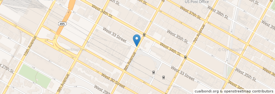 Mapa de ubicacion de Citi Bike - 8 Ave & W 33 St en Соединённые Штаты Америки, Нью-Йорк, Нью-Йорк, Округ Нью-Йорк, Манхэттен, Manhattan Community Board 4.