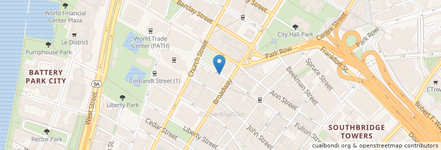 Mapa de ubicacion de Citi Bike - Fulton St & Broadway en Estados Unidos De América, Nueva York, Nueva York, New York County, Manhattan Community Board 1, Manhattan.