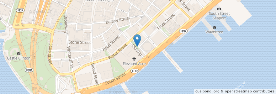 Mapa de ubicacion de Citi Bike - Old Slip & Front St en Соединённые Штаты Америки, Нью-Йорк, Нью-Йорк, Округ Нью-Йорк, Manhattan Community Board 1.