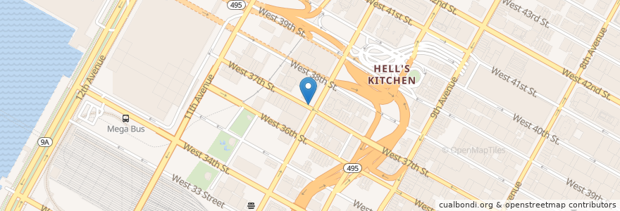 Mapa de ubicacion de Citi Bike - W 37 St & 10 Ave en Соединённые Штаты Америки, Нью-Йорк, Нью-Йорк, Округ Нью-Йорк, Манхэттен, Manhattan Community Board 4.