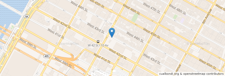 Mapa de ubicacion de Citi Bike - W 43 St & 10 Ave en 美利坚合众国/美利堅合眾國, 纽约州 / 紐約州, 纽约, 纽约县, Manhattan, Manhattan Community Board 4.