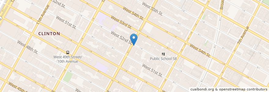 Mapa de ubicacion de Citi Bike - W 52 St & 9 Ave en 美利坚合众国/美利堅合眾國, 纽约州 / 紐約州, 纽约, 纽约县, Manhattan, Manhattan Community Board 4.