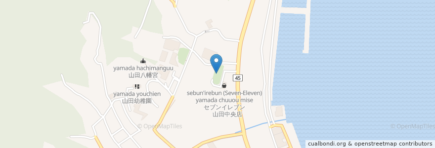 Mapa de ubicacion de 御蔵山 en Japão, 岩手県, 下閉伊郡, 山田町.