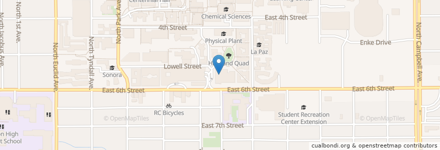 Mapa de ubicacion de Campus Health en Estados Unidos De América, Arizona, Pima County, Tucson.