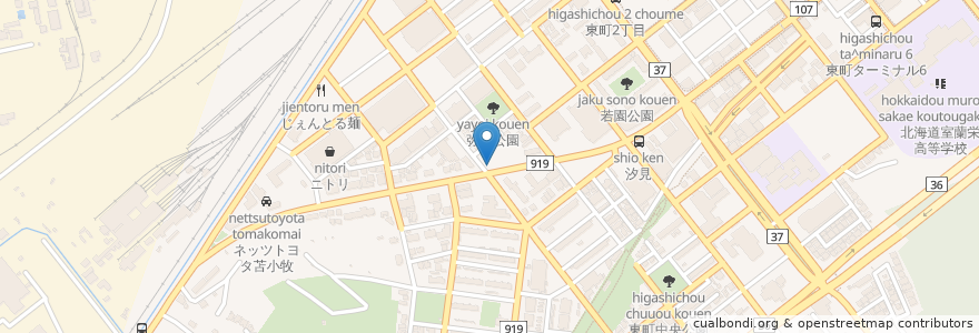 Mapa de ubicacion de 職員 専用 駐車場 en Japan, 北海道, 胆振総合振興局, 室蘭市.