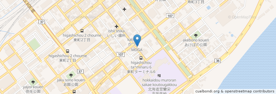Mapa de ubicacion de 東町 駐車場 en Giappone, Prefettura Di Hokkaidō, Sottoprefettura Di Iburi, 室蘭市.