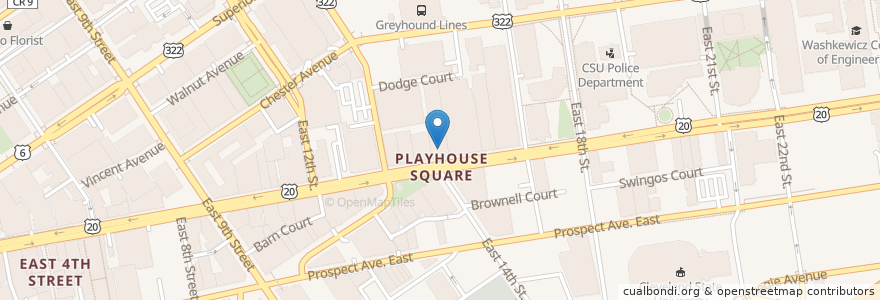 Mapa de ubicacion de Westfield Insurance Studio Theatre en United States, Ohio, Cuyahoga County, Cleveland.