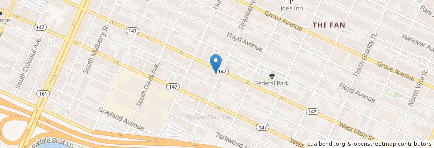 Mapa de ubicacion de Fan Noodle Bar en アメリカ合衆国, バージニア州, Richmond City.