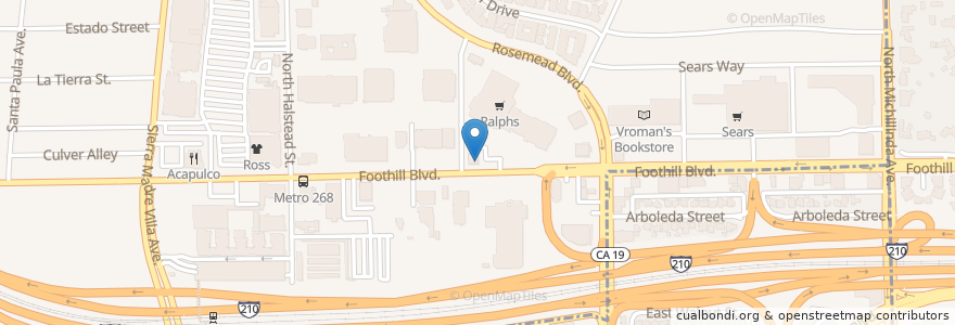 Mapa de ubicacion de Peet's Coffee en アメリカ合衆国, カリフォルニア州, Los Angeles County, Pasadena.