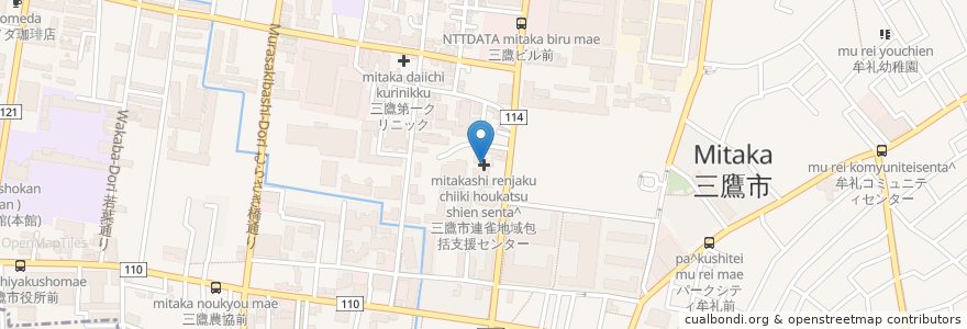Mapa de ubicacion de 三鷹市連雀地域包括支援センター en 일본, 도쿄도, 三鷹市.