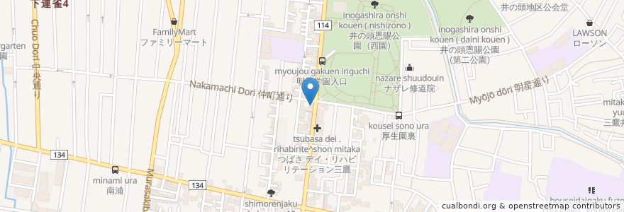 Mapa de ubicacion de きらくなお店 en Japonya, 東京都, 三鷹市.
