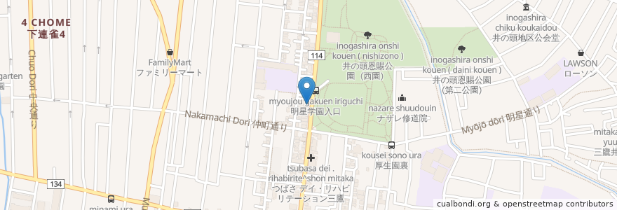 Mapa de ubicacion de 井の頭公園前皮フ科 en Japón, Tokio, Mitaka.