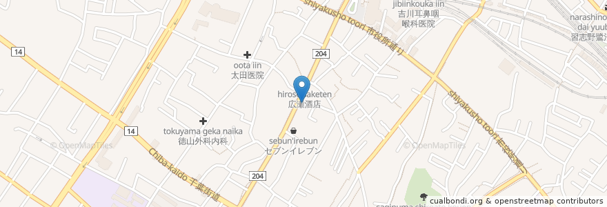 Mapa de ubicacion de ゆまりあ en Japão, 千葉県, 習志野市.