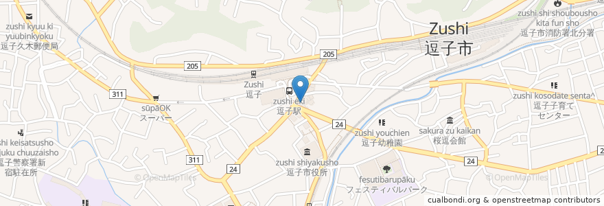 Mapa de ubicacion de 海畑マルシェ太陽 en Japonya, 神奈川県, 逗子市.