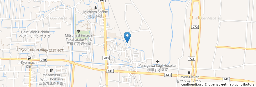 Mapa de ubicacion de 王太夫神社 en 日本, 福岡県, 柳川市.
