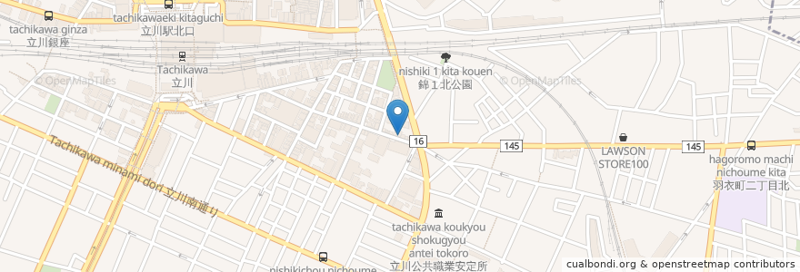Mapa de ubicacion de ナンコードー錦町店 en Jepun, 東京都, 立川市.