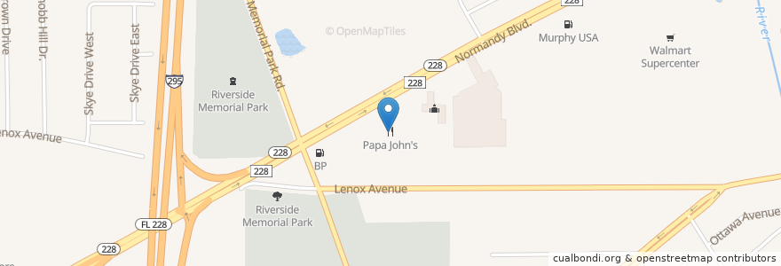 Mapa de ubicacion de Papa John's en Stati Uniti D'America, Florida, Contea Di Duval, Jacksonville.