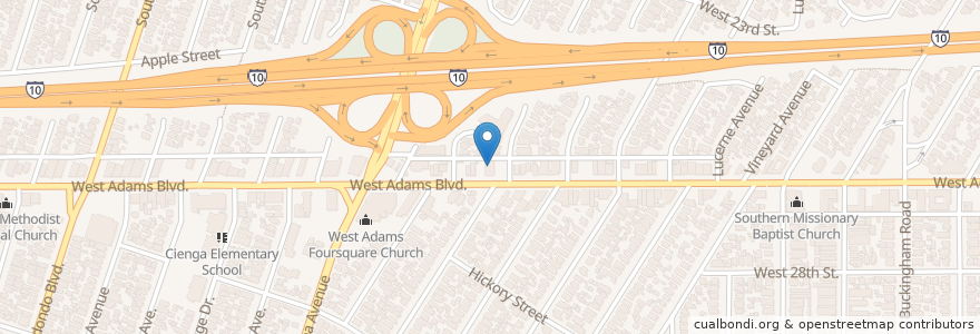 Mapa de ubicacion de West Adams Church of Christ en Estados Unidos De América, California, Los Angeles County, Los Ángeles.