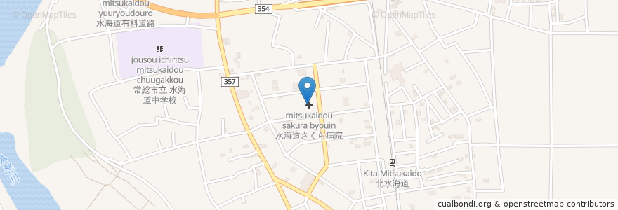 Mapa de ubicacion de 水海道さくら病院 en Japón, Prefectura De Ibaraki, 常総市.