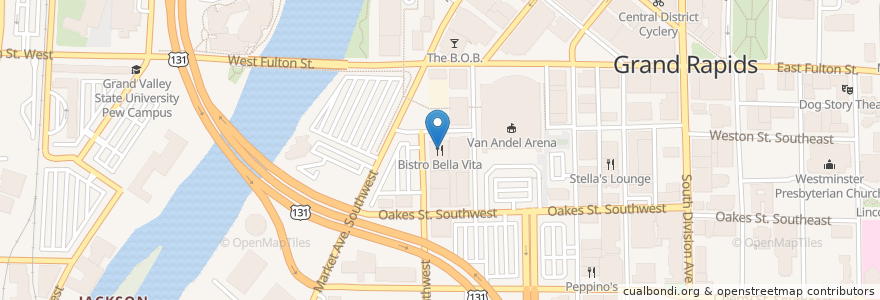 Mapa de ubicacion de Bistro Bella Vita en الولايات المتّحدة الأمريكيّة, ميشيغان, Kent County, Grand Rapids.