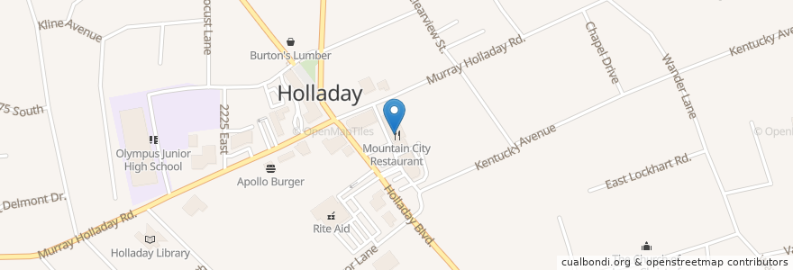 Mapa de ubicacion de Mountain City Restaurant en アメリカ合衆国, ユタ州, Salt Lake County, Holladay.