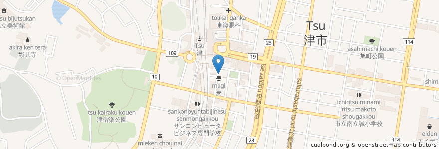 Mapa de ubicacion de や台ずし en 日本, 三重県, 津市.