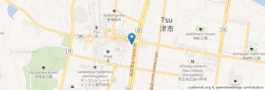 Mapa de ubicacion de 千の台所 en Japonya, 三重県, 津市.