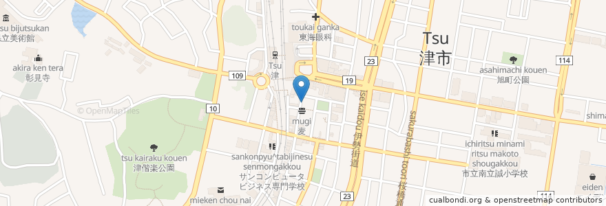 Mapa de ubicacion de 備長扇屋 en 日本, 三重県, 津市.