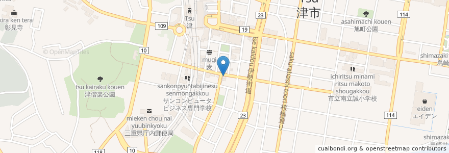 Mapa de ubicacion de まつや en Japonya, 三重県, 津市.
