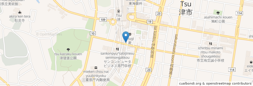 Mapa de ubicacion de ビストロ ラ・フルール en 日本, 三重県, 津市.